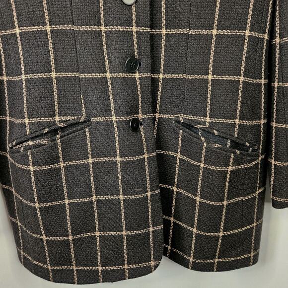Chaus Women's Black Vintage Plaid Lambs Wool Double Breasted Career Blazer Sz 12 - Picture 4 of 8